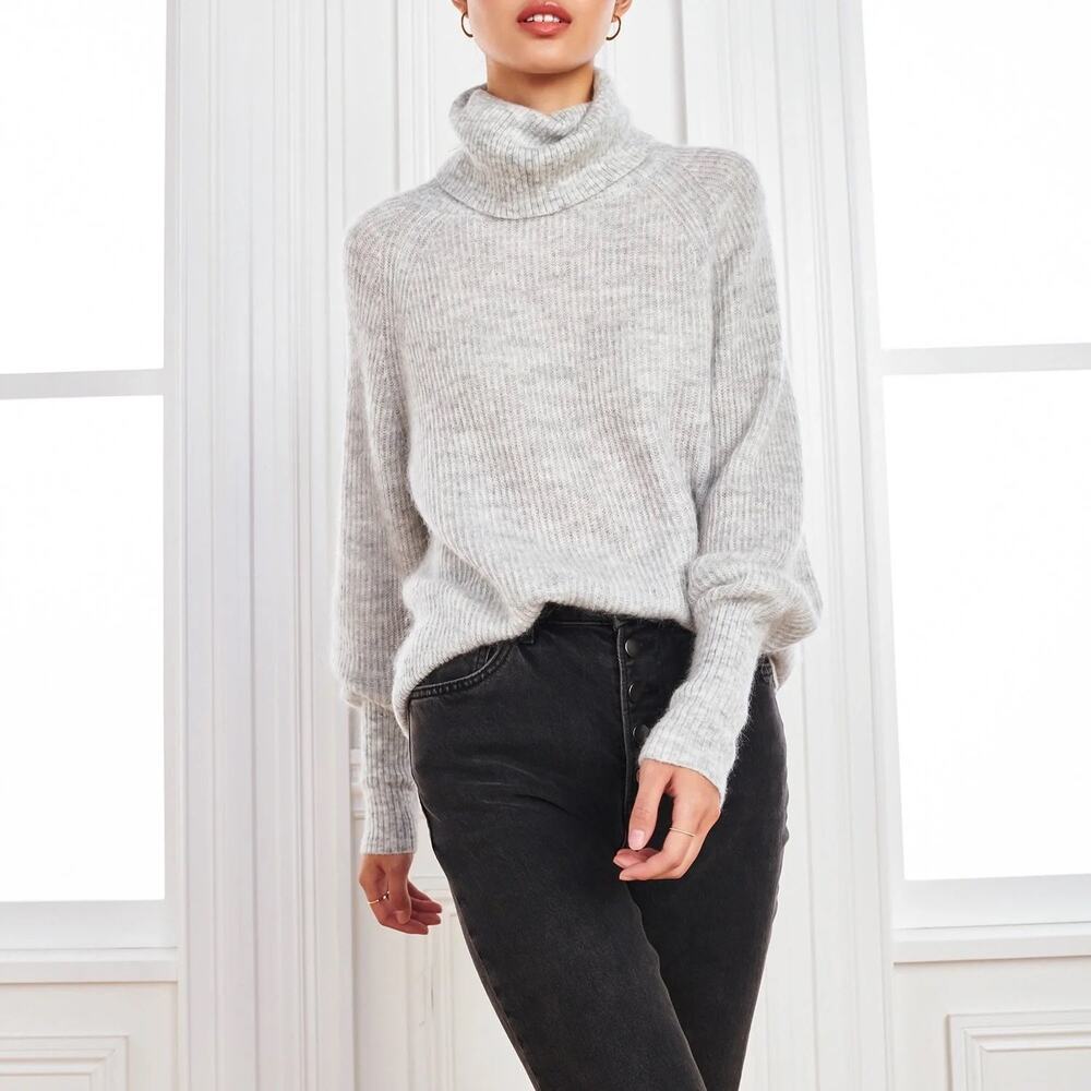 Quince Merino‎ Alpaca Luxury Knit Turtle Funnel Neck Sweater Women’s Gray Small